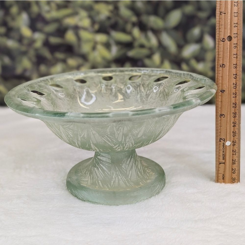 Vintage Frosted Eco Glass Pedestal Bowl Compote Dish - Picture 12 of 12